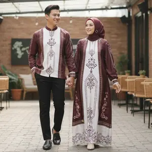 Baju Couple Pasangan Sarimbit Lebaran Hari Raya Gamis Koko Muslim Motif Printing Exclusive Terbaru