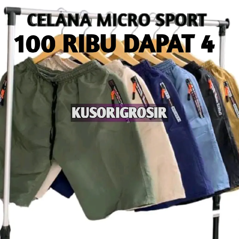 PROMO BESAR!!! CELANA PENDEK MICRO SPORT paket termurah 100 ribu dapat 4 pcs saku resleting kiri kanan Parasut 0