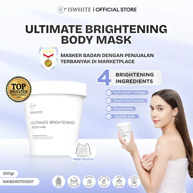 ISWHITE Brightening Ultimate Body Mask No 1 Peach Extract Masker Mencerahkan Tubuh Niacinamide 0