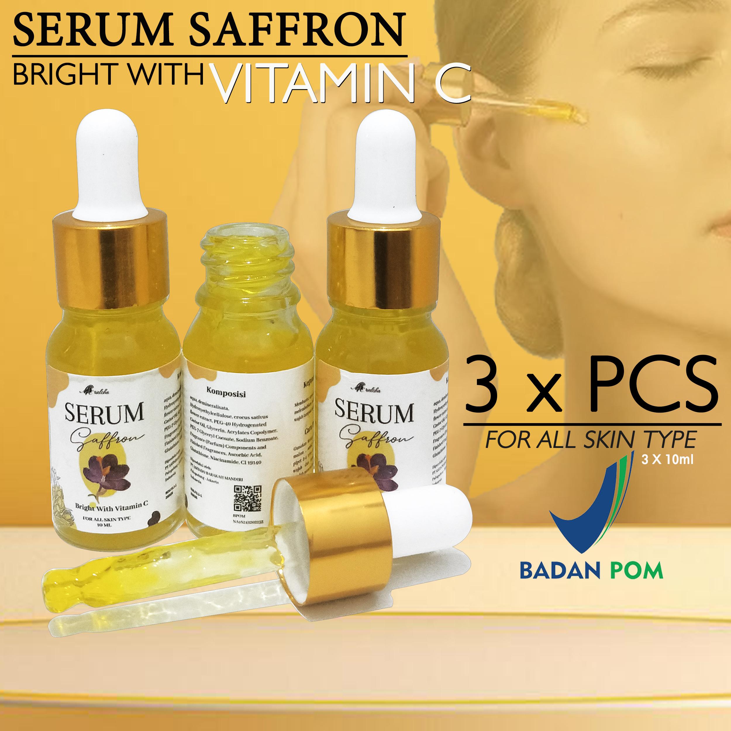 Serum Saffron 3 PCS BPOM - Bright With Vitamin C For All Skin Type Pelembab Wajah Cerah Essence Aging
