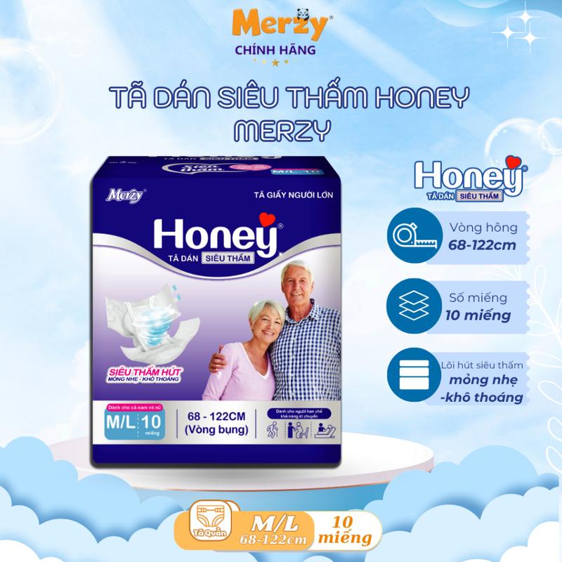  Tã Dán Người Già Honey - Siêu Thấm Hút Khô Thoáng Size M L 10 Miếng 