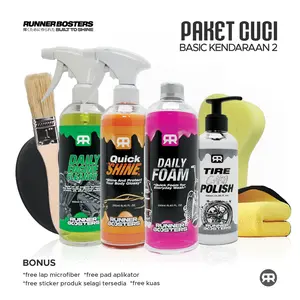 Paket Cuci Basic Kendaraan Lengkap Full Body Runner Boosters Bonus Lap Microfiber Pad Apilator Stiker Produk Kuas