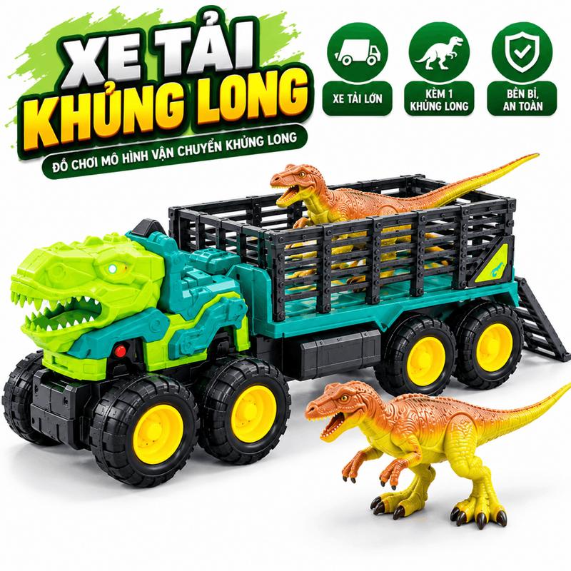 Đồ Chơi Xe Ô Tô Chở Khủng Long Cỡ Lớn Trẻ Em TẶNG kèm Con Khủng Long Xe Tải Vận Chuyển Đồ Chơi Bé Trai