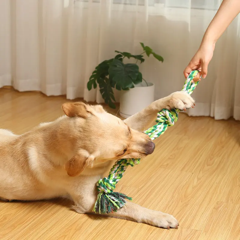 New arrival factory direct hot sales dog fun educational toys self-heating rope knot toys dog retriever bite cotton rope toys