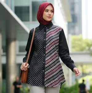 SAIARA MIYA HITAM MARUN KEMEJA BATIK KOMBINASI KATUN TOYOBO