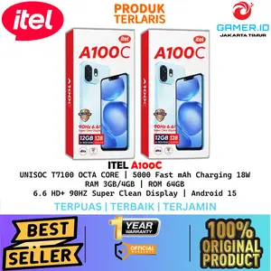 Itel A100C [3GB/64GB] [4GB/64GB] Garansi Resmi, Prosesor T7100 Octa-core, Baterai 5000mAh, Display 6.6" 90Hz, Android 15 Go, Tahan Banting, Military-Grade Shockproof