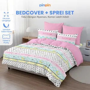 Bed Cover Set Sprei Vanessa Mix Baby Pink Microfiber Premium Ukuran Lengkap 180x200/160x200/120x200 - Pinpin Bedcover