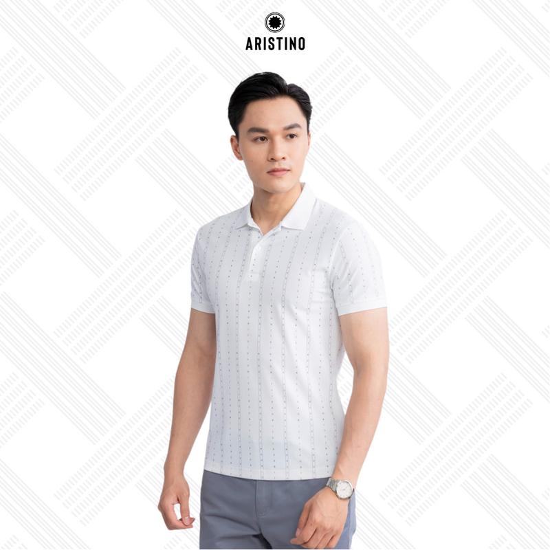 ARISTINO Áo thun nam màu xanh aqua,trắng họa tiết kẻ ngắn tay ARISTINO phom dáng Slim fit ôm vừa vặn với cơ thể, nhưng vẫn thoải mái tối đa khi mặc APS055S3
