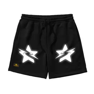 HOUSE OF TAMBIYU Celana Pendek Cargo Bintang Reflektif Pria Wanita Bahan Fleece Hitam Premium Soft Fleece 200gsm Ukuran M L XL XXL