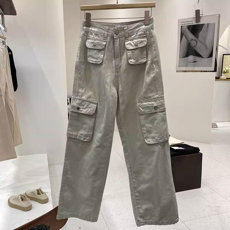 Product Introduction of Cargo Denim Biru mdua / hitam /Pasir Putih Highwaist Loose Celana Jeans Wanita Korea(realpict) 5