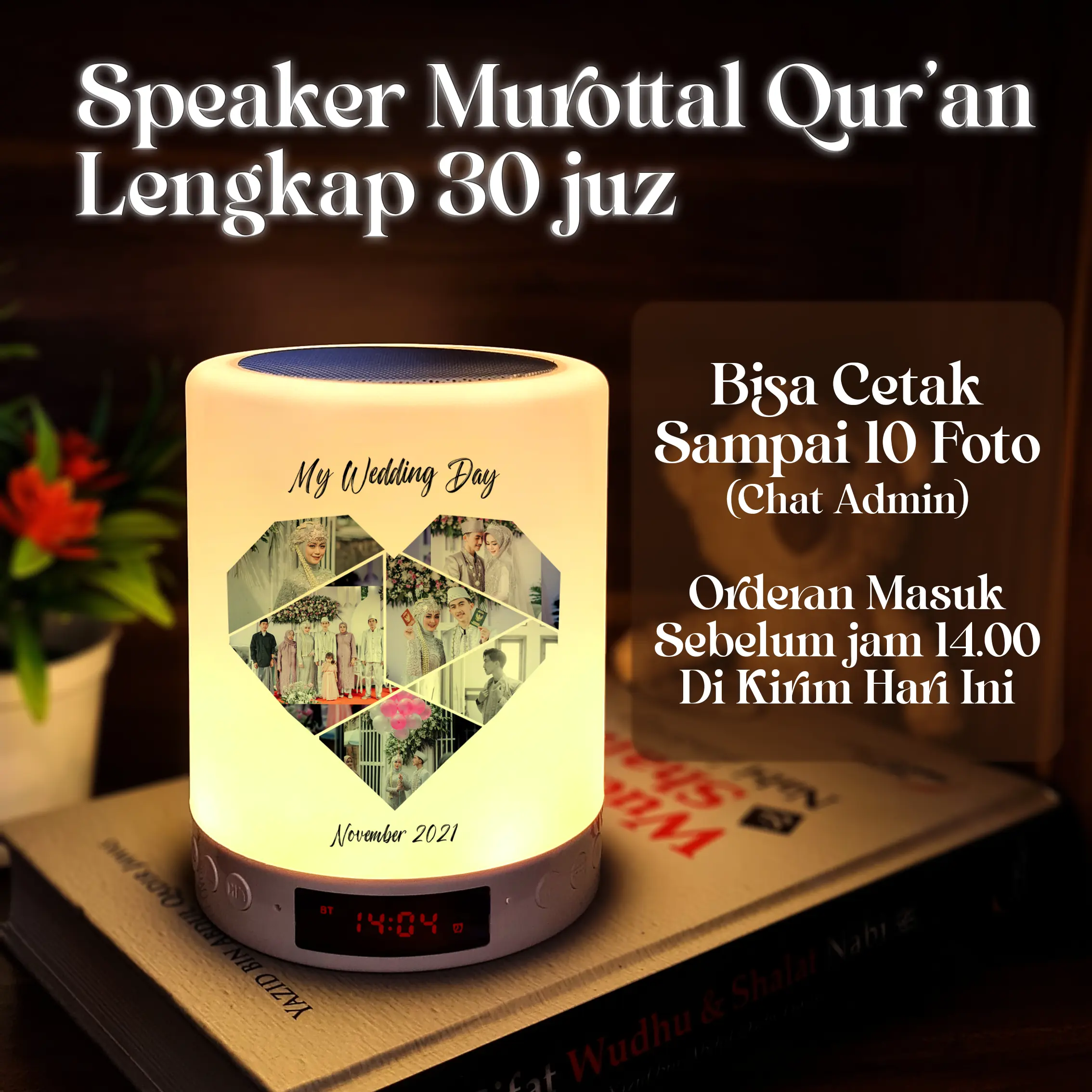 Speaker Murottal Al Quran 30 Juz Lampu Tidur + Bisa Bluetooth