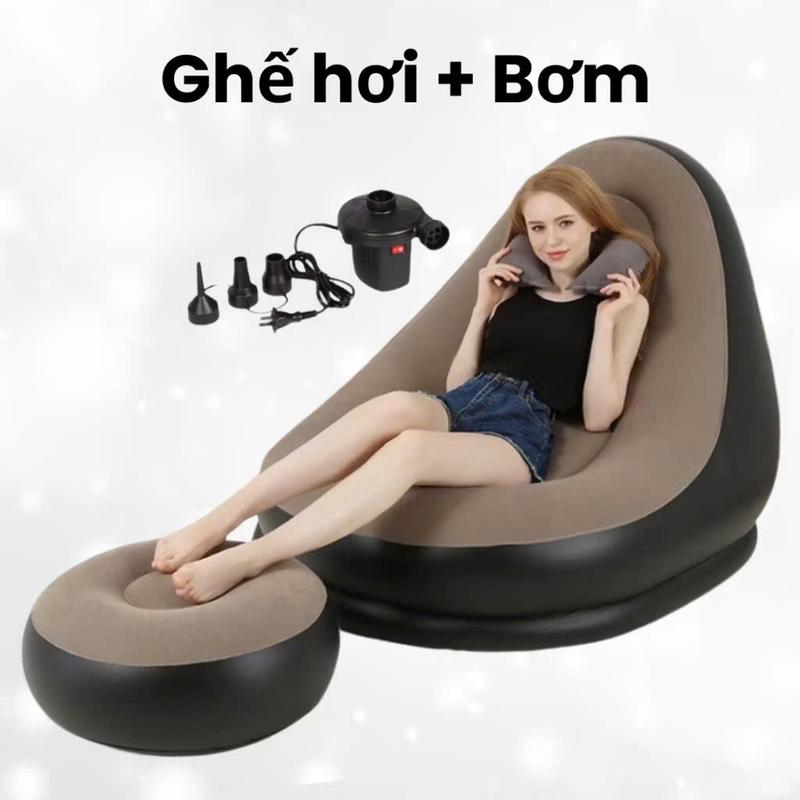 Ghế Đệm Hơi Tựa Lưng, Sofa Hơi, Ghế Đệm Hơi cao cấp, Kèm Bơm điện 2 chiều, Chịu Trọng Tải Đến 200kg