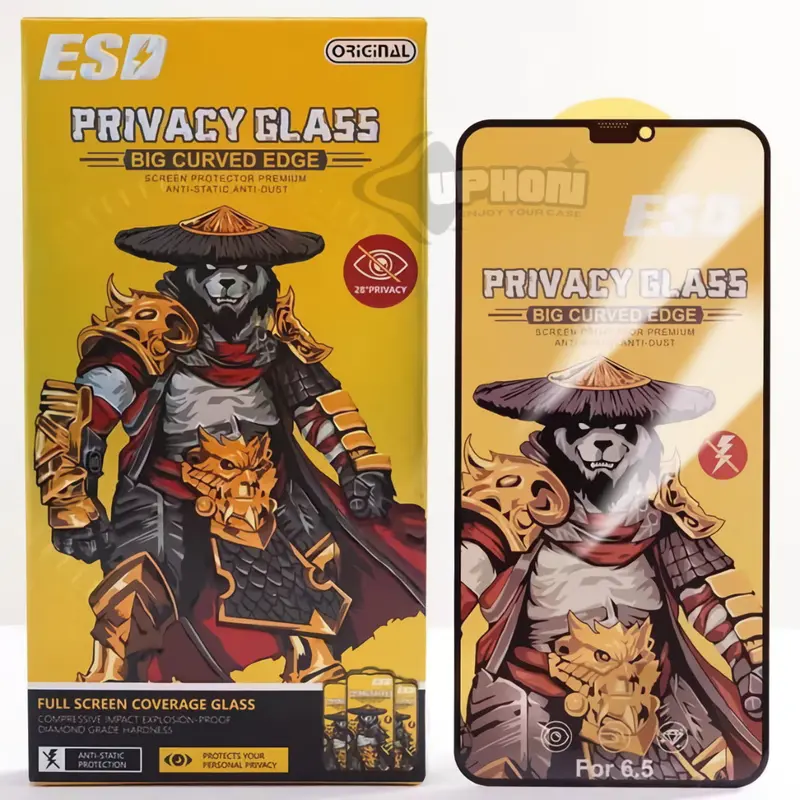 Tempered Glass Anti Spy Panda ESD Super Glass Glossy Hitam Full Screen For Samsung - uphon - Privacy 4
