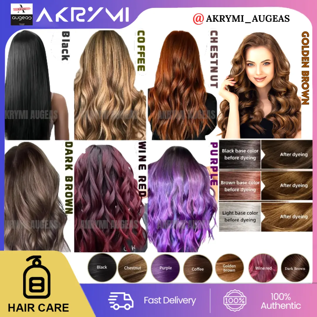 Akrymi Augeas Herbal Hair Dye Shampoo 500ml Hair Coloring FDA Approved Haircare Black 500ML Dark Brown 500Ml