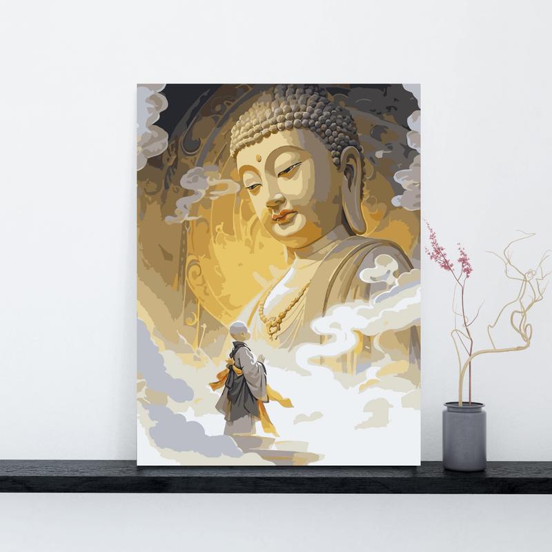  Tranh tô màu số hóa Chú Tiểu Hướng Phật đã căng khung 40x50cm - Vẽ Tranh tại nhà 