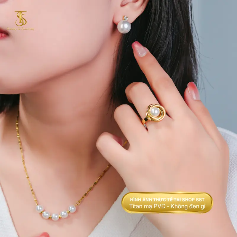 Dây Chuyền Nữ SST Official Ngọc Trai Phối Bi Dây Lá Me | Titan Không Đen Rỉ Sét VC437 5