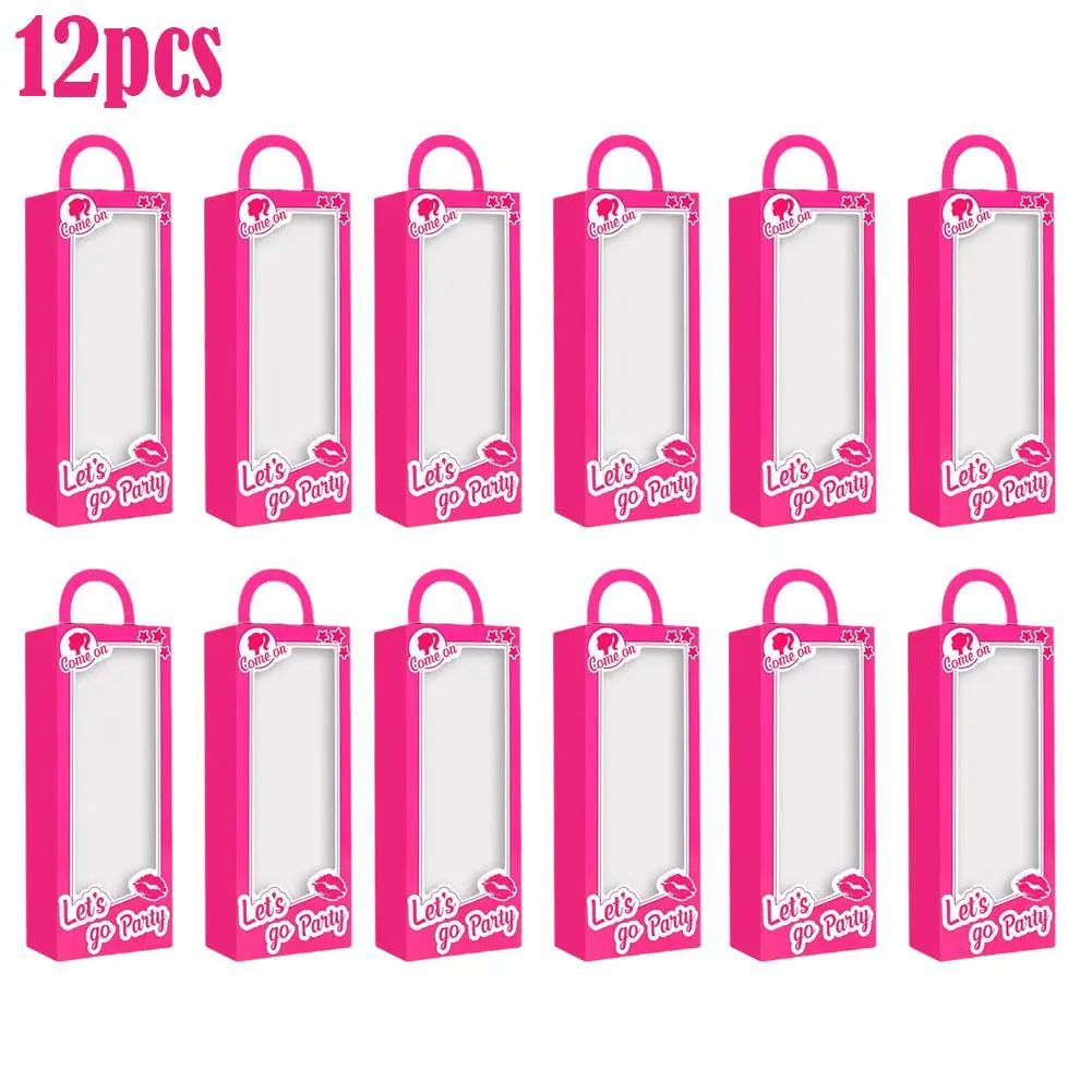 12pcs/pack Pink Barbi Gift Box Girl Cowgirl Theme Birthday Party Candy Personalized Box Party Y9L2
