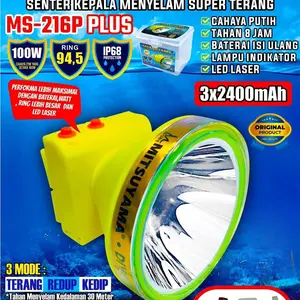 SENTER KEPALA SELAM 100WATT MITSUYAMA MS-216P PLUS - CAHAYA SUPER TERANG - BATERAI 7200MAH TAHAN LAMA - IP68 BISA UNTUK MENYELAM