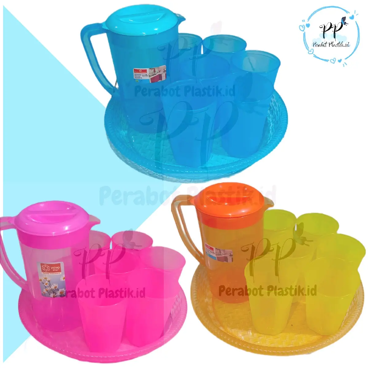 (PAKET COMBO) Teko + Gelas + Loyang bulat motof Rotan Plastik