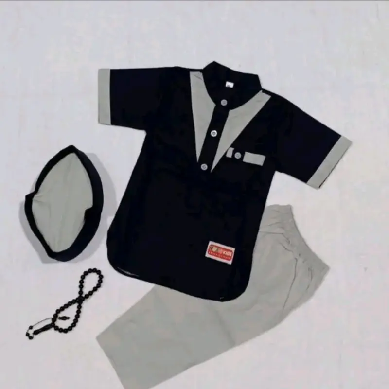 KOKO ZAIN ANAK USIA 1-11 TAHUN PLUS PECI POLOS   Katun  Poliester Hitam Putih ternyaman terlaris dan termurah Baju Kerah 3