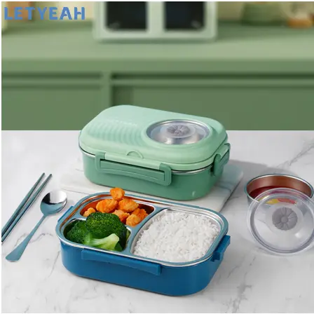 1000ml kotak makan stainless 3 sekat+tempat sup 200ml /Lunch box stainless tahan panas dan anti tumpah 3