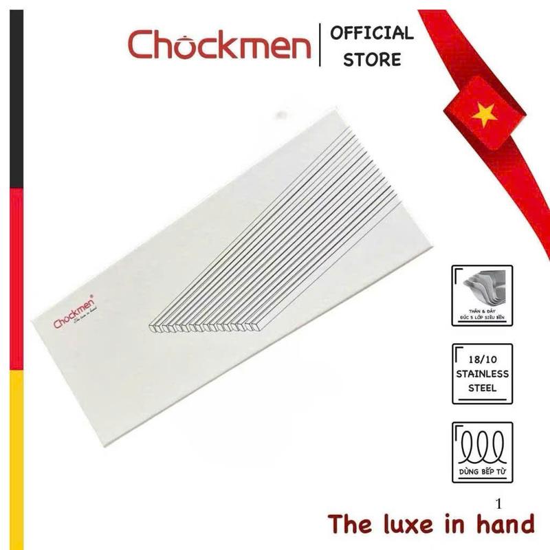 CHOCKMEN Đũa Inox 18 10 Set 5 Đôi Chống Trơn Trượt Cao Cấp An Toàn Cho Sức Khoẻ Nhà Bếp Thân Vuông Đầu Laser 24cm