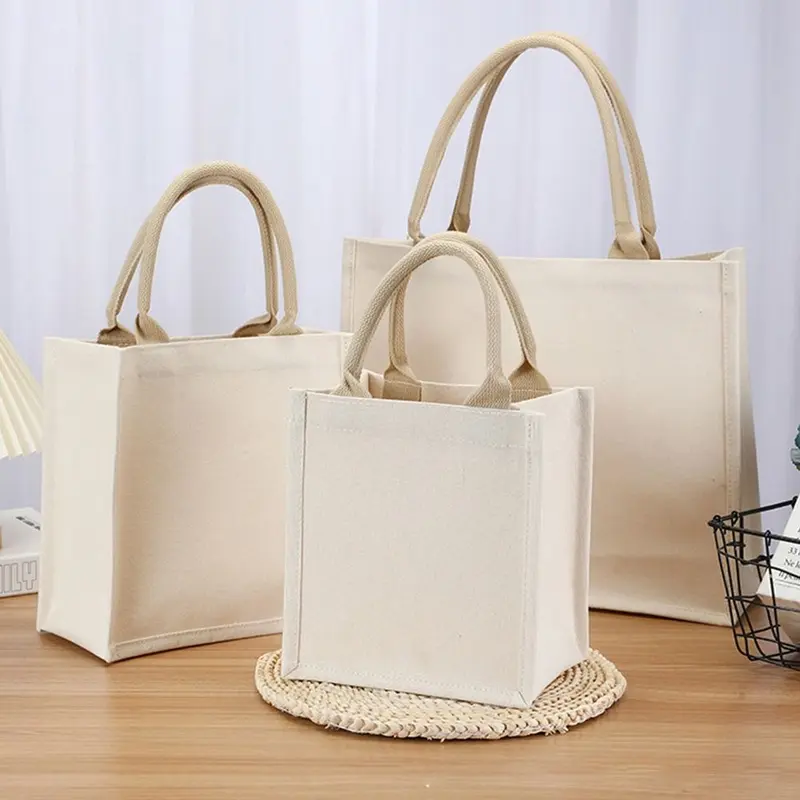 Túi Vải Bố Vẽ Tay, Có Thể Tái Sử Dụng, Màu Be, Có Thể Gập Lại, Bao Tote Trống, Thích Hợp Đi Lại Hàng Ngày, Dung Tích Lớn, Lý Tưởng Để Mua Sắm, Tự Làm 5