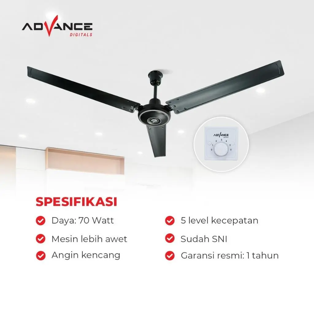 Advance CF5603 Kipas Angin Gantung atau Ceiling Fan Daya 70 watt Angin yang Dihasilkan Besar dan Sejuk Ukuran Baling 60cm