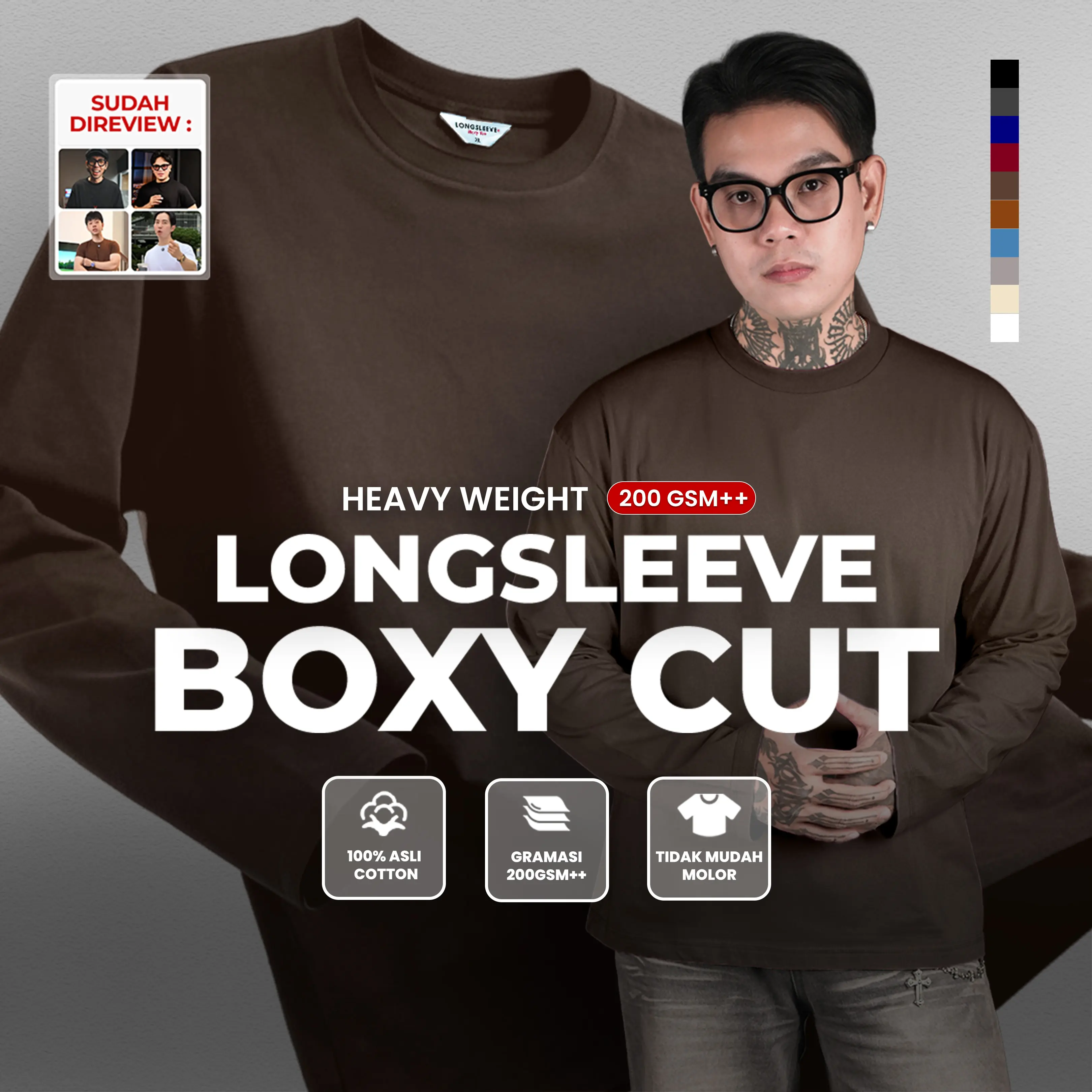 MYBASIC - Kaos Boxy Longsleeve Pria Wanita Oversize Lengan Panjang with Heavy Weight Cotton 200 Gsm +