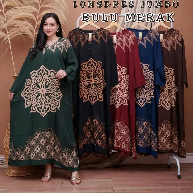 Daster Wanita Lengan Panjang Jumbo LD 130 cm Rayon Dress Kancing Bumil Busui Ibu Menyusui Lembut Nyaman 2