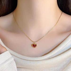 DYD Fashion Necklaces for Women Red Heart Pendant Minimalist Necklace Stainless Steel Non Fade Jewelry Daily Accessories Gift for Girls