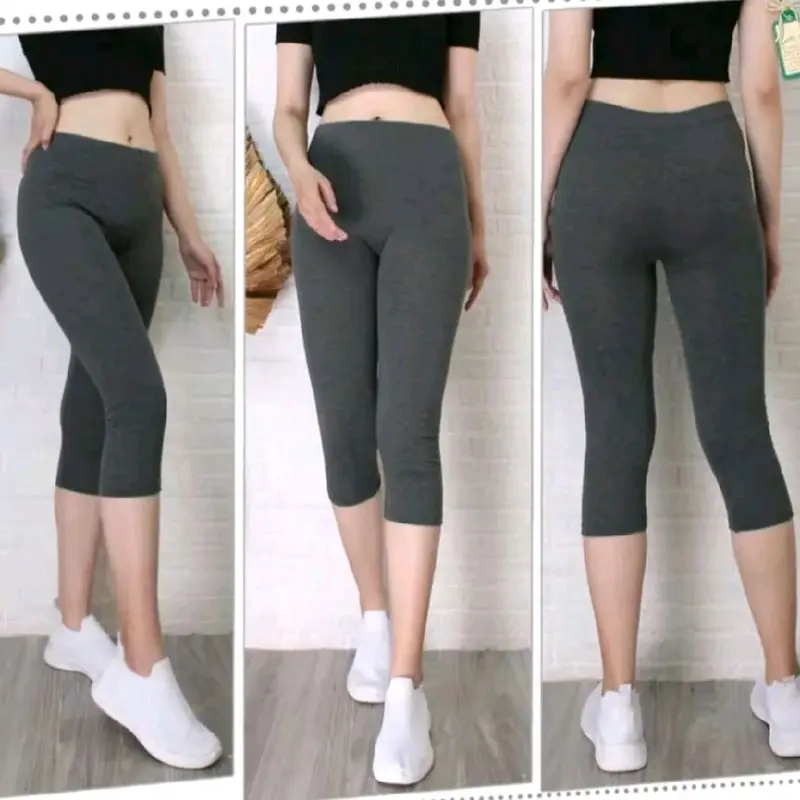 lejing 7/8 isi 3pcs bahan kaos rayon berkualits premium leggings Wanita Dewasa Celana kpop regular legging 2