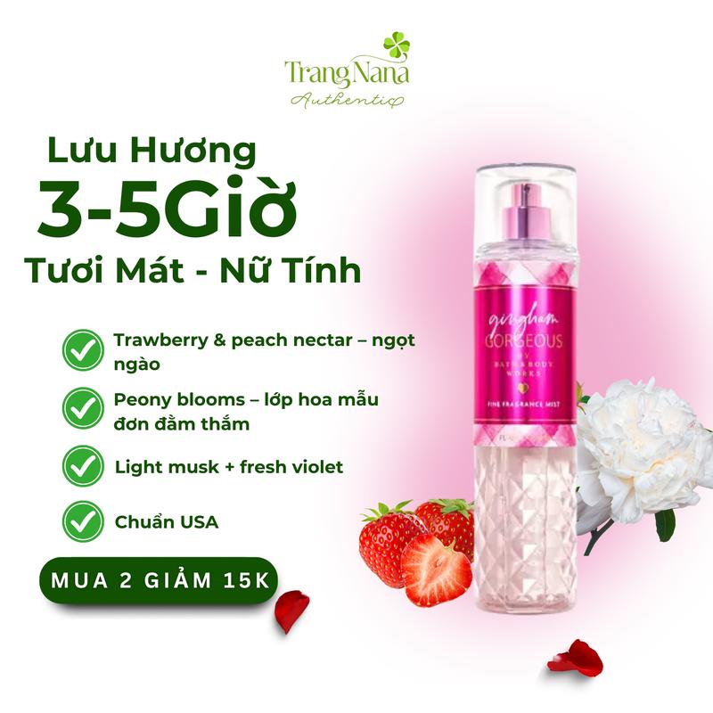 Xịt thơm Body Mist GINGHAM GORGEOUS Hương Nước Hoa Nữ Khử mùi cơ thể toàn thân Bath Body Works 236ml - Perfume Cosmetic Women