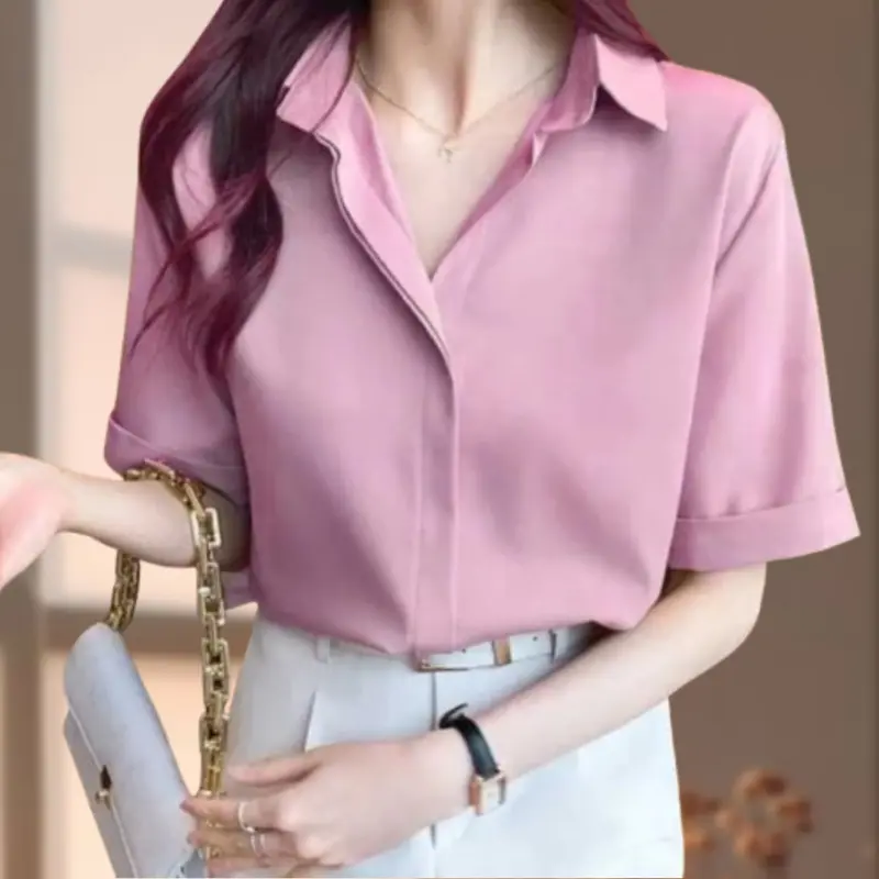 Kemeja Korean Style Lengan Pendek Wanita Formal Matt Shakila Twill By Diary Fashion 3