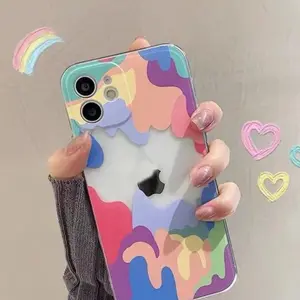 SoftCase Transparan Desain Rainbow Warna Warni Untuk iPhone 11 12 13 14 15 Pro Max X XS XR XS MAX
