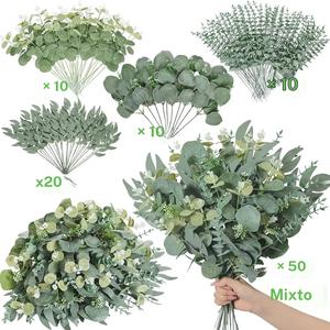 Hojas artificiales de eucalipto, juego de eucalipto falso, plantas decorativas para ramos de boda DIY, decoración del hogar