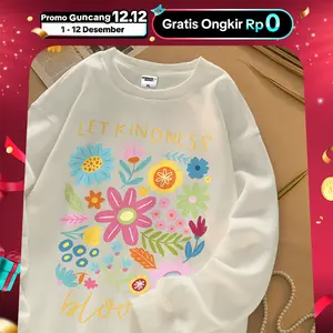 Tshirt Kaos Lengan Panjang Tangan Karet Kaos Gambar Flower Bloom Bahan Cotton