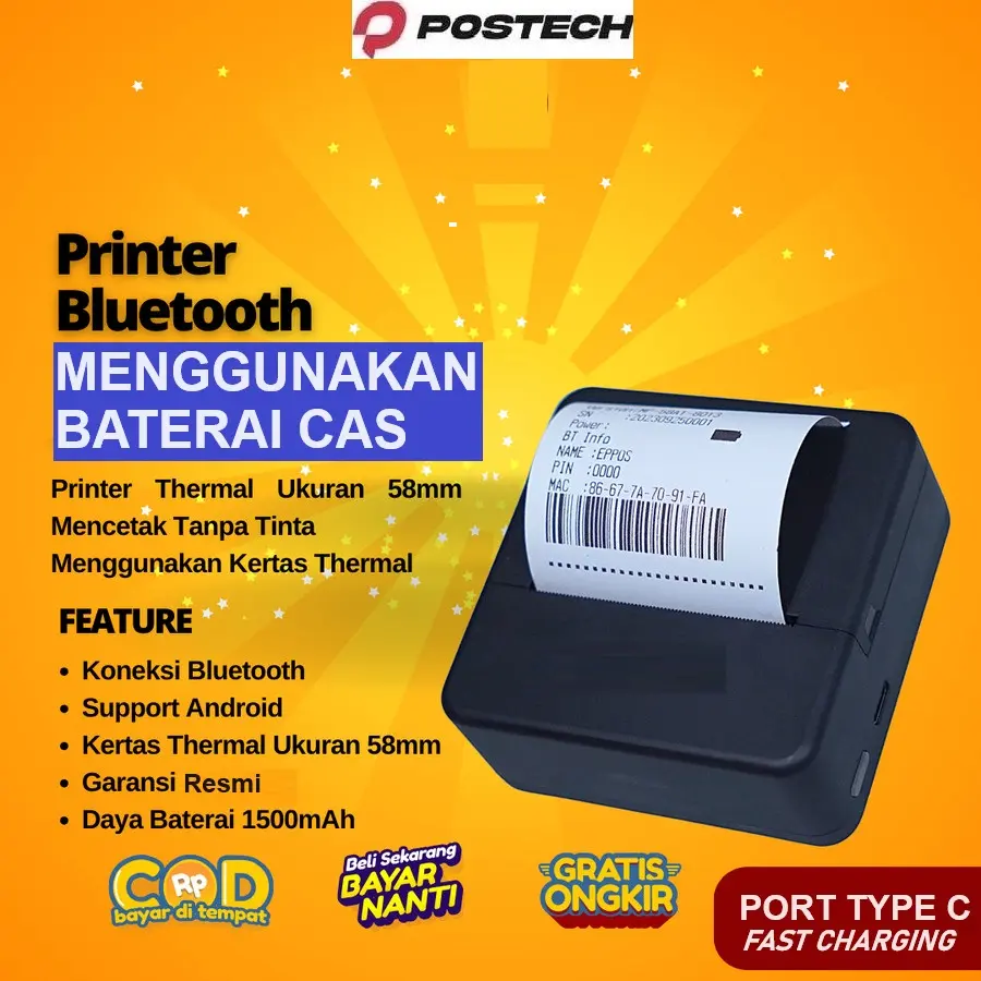 BONUS 2 KERTAS + PRINTER KASIR PPOB BLUETOOTH 58MM THERMAL ANDROID BATERAI PORTABLE