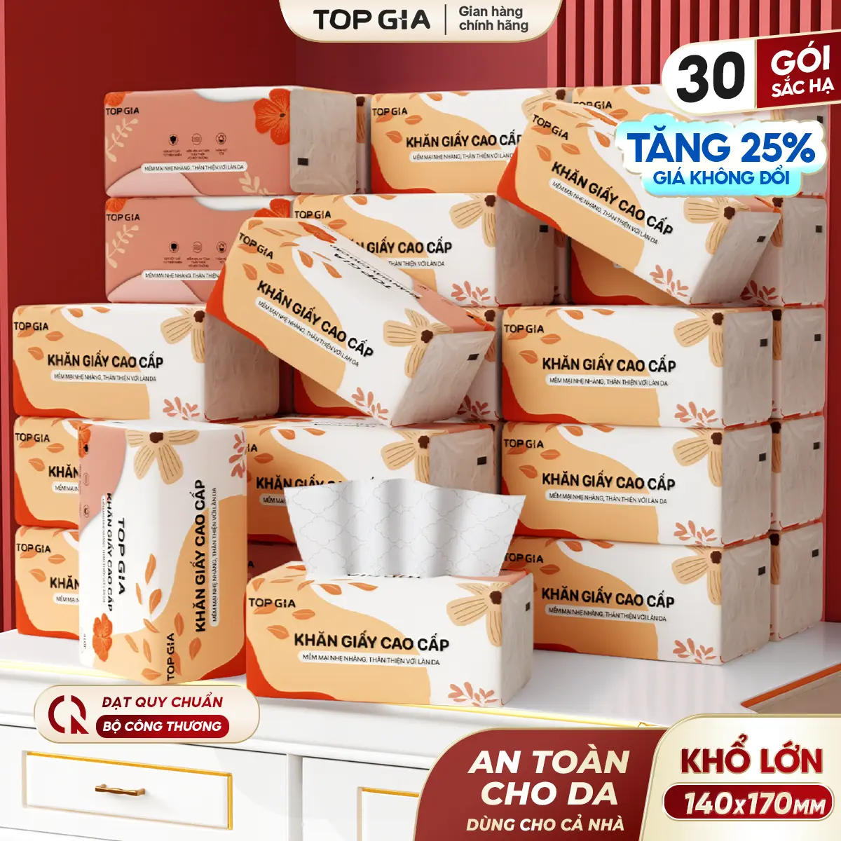 [KHĂN GIẤY GÓI LỚN - DAI MỊN HƠN] COMBO THÙNG 30 Gói Khăn Giấy Sắc Hạ 140x170mm Bản To khăn giấy cao cấp TOP GIA, giấy ăn 4 lớp dập vân 4D bền chắc mềm mịn, khăn giấy vệ sinh ĐẠT QUY CHUẨN CỦA BỘ CÔNG THƯƠNG VTG83