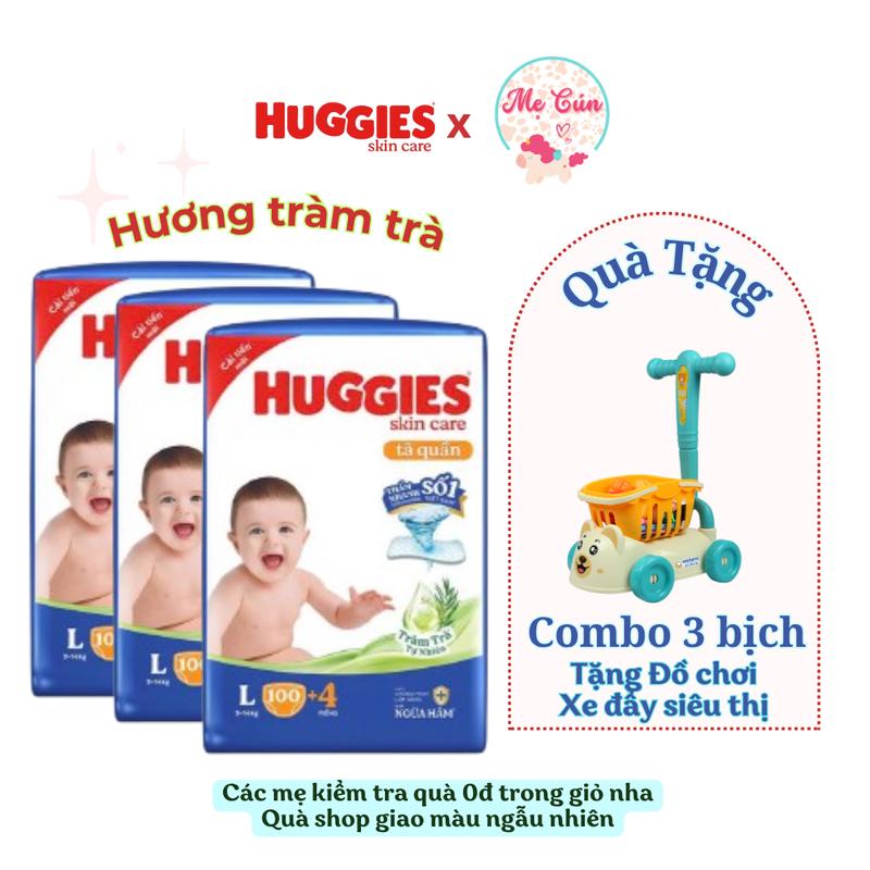 Combo 3 bịch Tã quần Huggies Mega Skin Care tràm trà M102+4, L100+4, XL84+4, XXL76+4