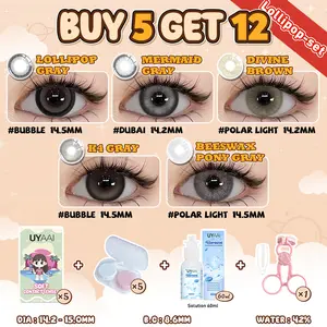 [COD]  Buy 5 get 12 （5 softlens +5 len case+1 Borneol Essence 60ml+1 Eye opener tool）UYAAI SOFTLENS LENSA KONTAK Grey /Brown 14.0mm-15.0mm 6 Months Contact Lens Soflen