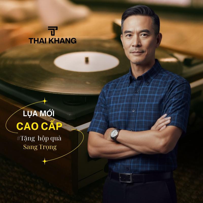  Áo sơ mi caro nam trung niên THÁI KHANG loại áo sơmi ngắn tay vải lụa co giãn mềm mịn form classic ATK48 somi 