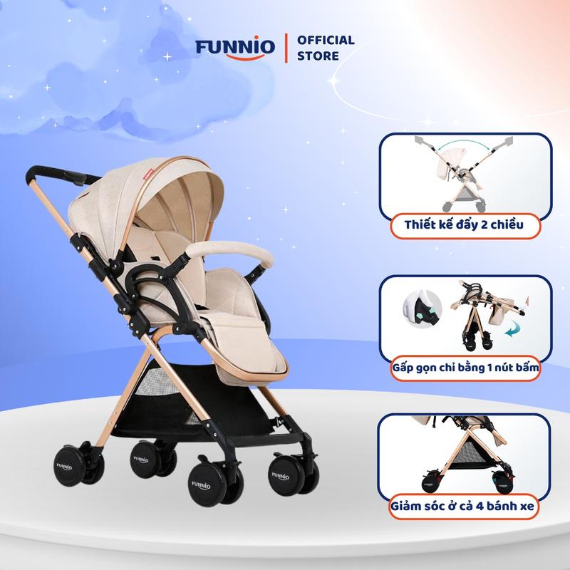  Xe đẩy FUNNIO A10 thiết kế đẩy 2 chiều 3 tư thế ngồi ngả nằm cho bé từ sơ sinh khung hợp kim nhôm cao cấp tặng kèm phụ kiện 