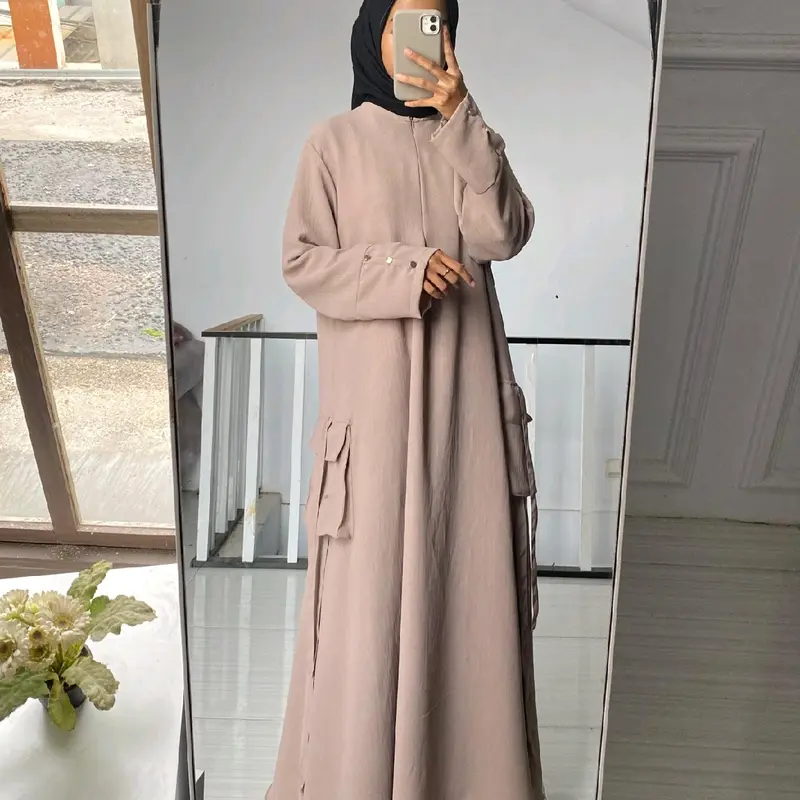Tans Store - Gamis Cargo Gamis  Panjang Crinkle Wanita Terbaru Gamis Elegant dan Nyaman Dress Muslim Santai Simple 1