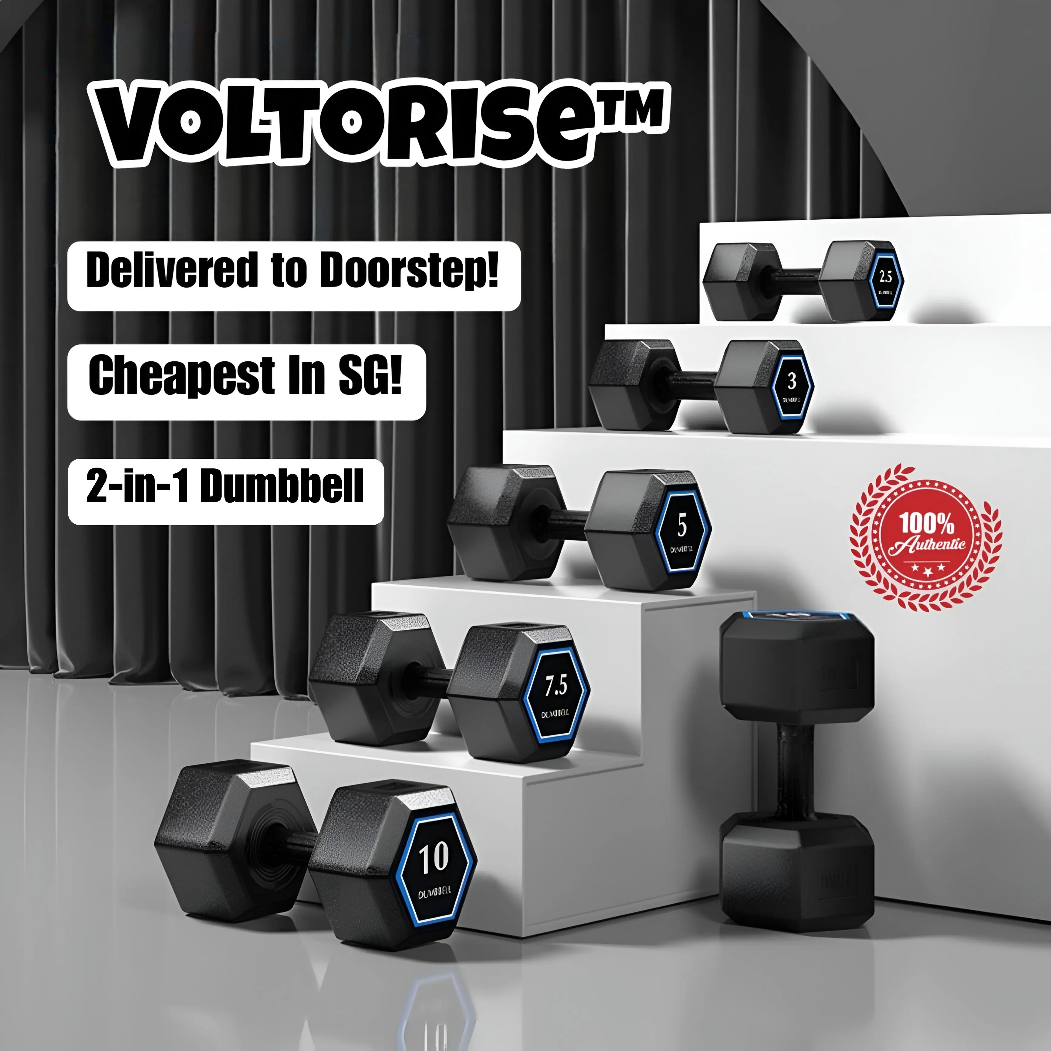 [CHEAPEST IN SG] 2-in-1 Dumbbell Hexagonal Durable Fitness Strength Training Exercise Affordable Weights Home Gym Workout Push Up Grip Muscle Bodybuilding Indoor Equipment Health - Voltorise