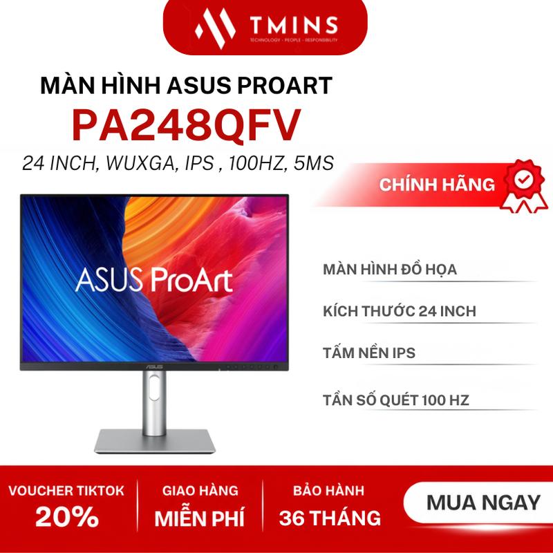 Màn Hình Đồ Họa ASUS ProArt PA248QFV 24.1 inch, IPS, WUXGA, 100Hz, 5ms, 100% sRGB, độ chính xác màu ΔE < 2, chứng nhận Calman Verified, hỗ trợ HDR-10, Light Sync, chân đế công thái học, VESA MediaSync