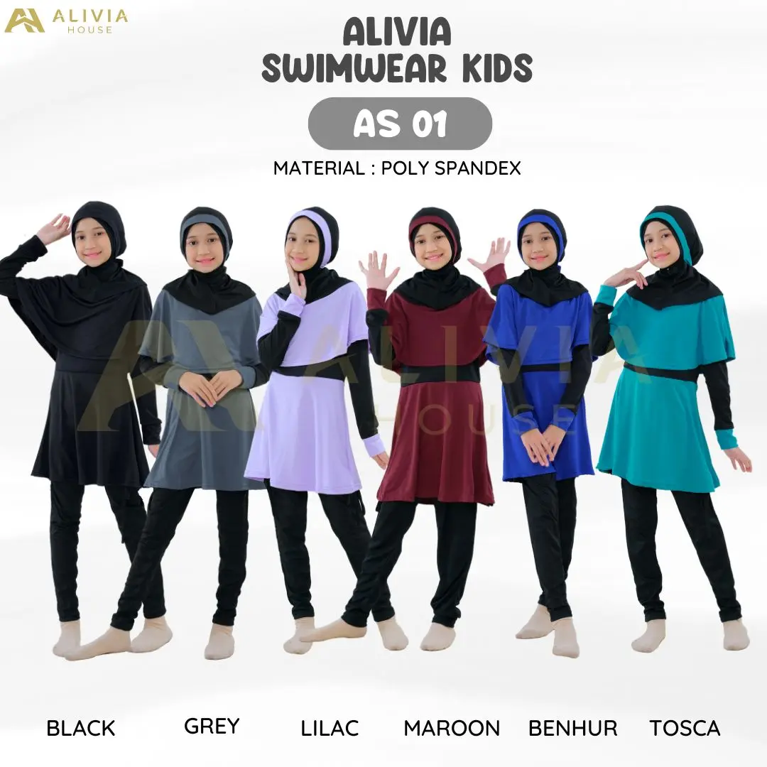 Baju Renang Anak Perempuan Muslim Alivia Baju Renang Muslimah Anak AS01 Kids