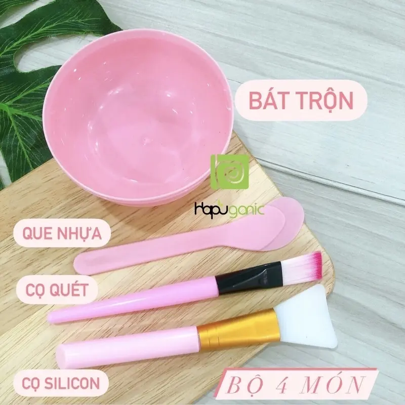 Bộ 4 Món Đắp Mặt Nạ Chén Que Cọ Lông Cọ Silicon Siêu Bền An Toàn Dành Cho Mọi Loại Da Hapuganic 3