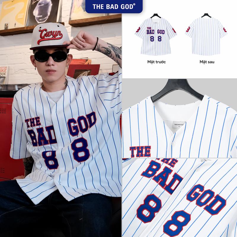 Áo Jersey Bóng Chày The Bad God  Strike 88 Unisex Cotton Dệt Cao Cấp Thêu Đắp Chi Tiết Trendy Streetwear