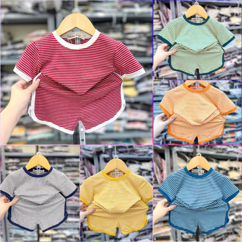 [Shin Kids ](6-24kg) Áo Ngắn Quần Ngắn Phối Sọc Nhuyễn -Trơn Basic - Đồ Bộ cho Bé - Đồ ngủ cho bé.